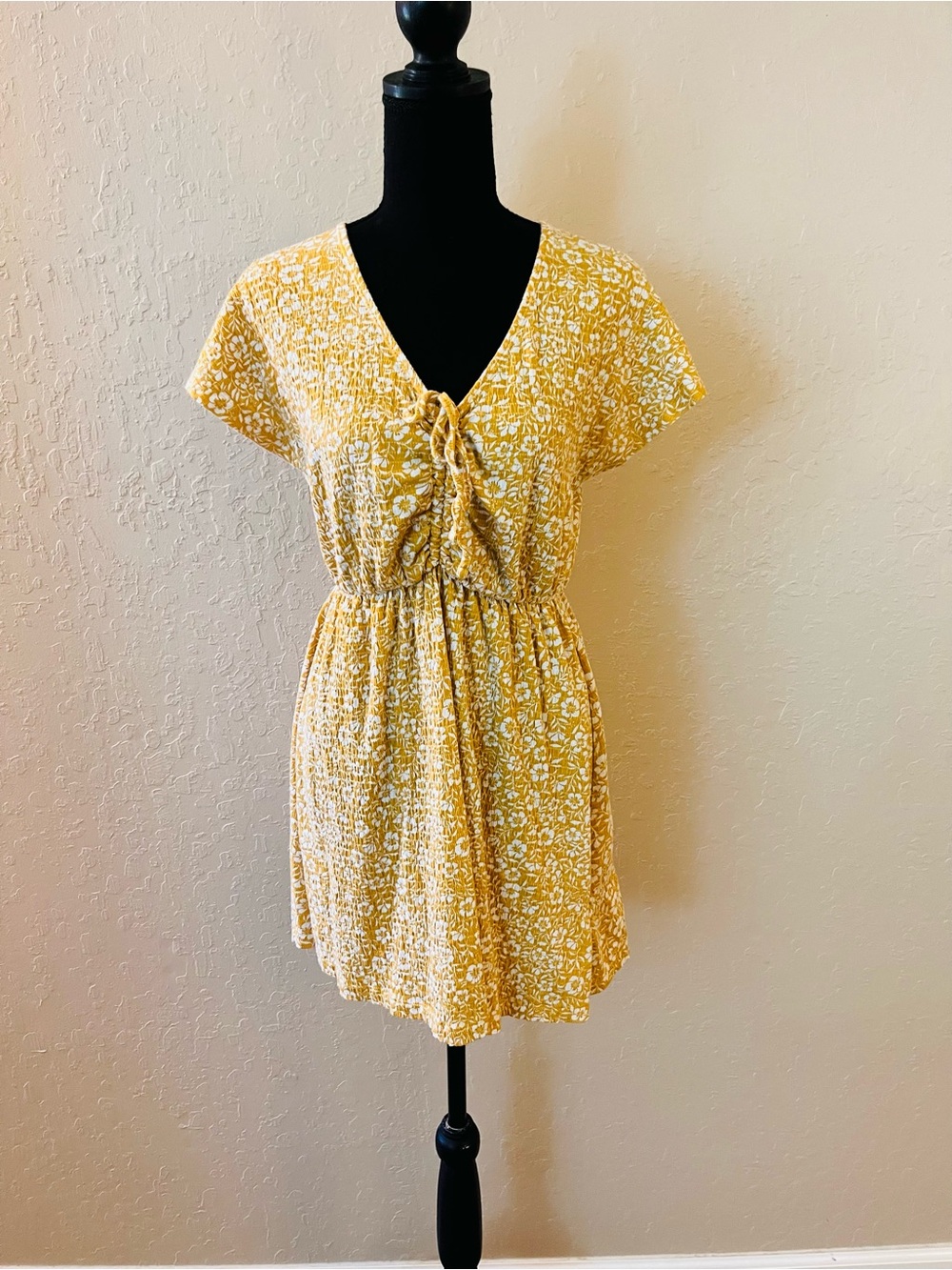 Roxy Yellow Floral Tie-Front Mini Dress